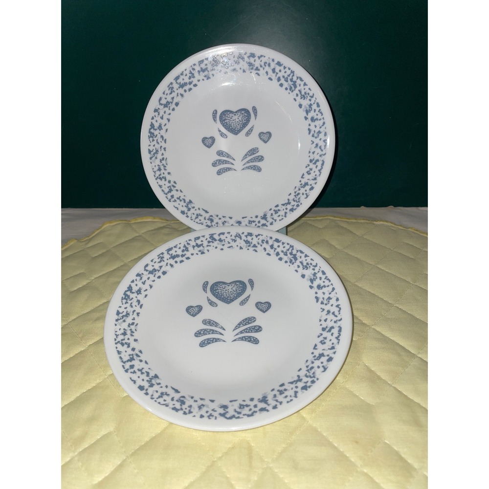 Corelle by Corning Blue Heart Plates Set of 2 Bread Appetizer